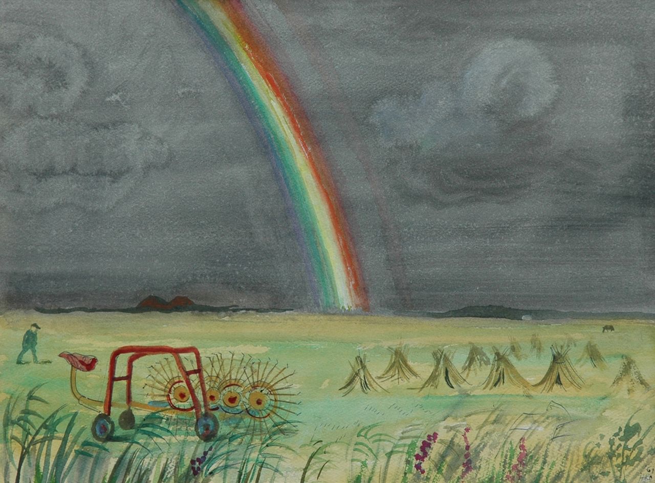 Kamerlingh Onnes H.H.  | 'Harm' Henrick Kamerlingh Onnes, A rainbow on Terschelling, watercolour on paper 27.8 x 37.6 cm, signed l.r. with monogram and dated '61