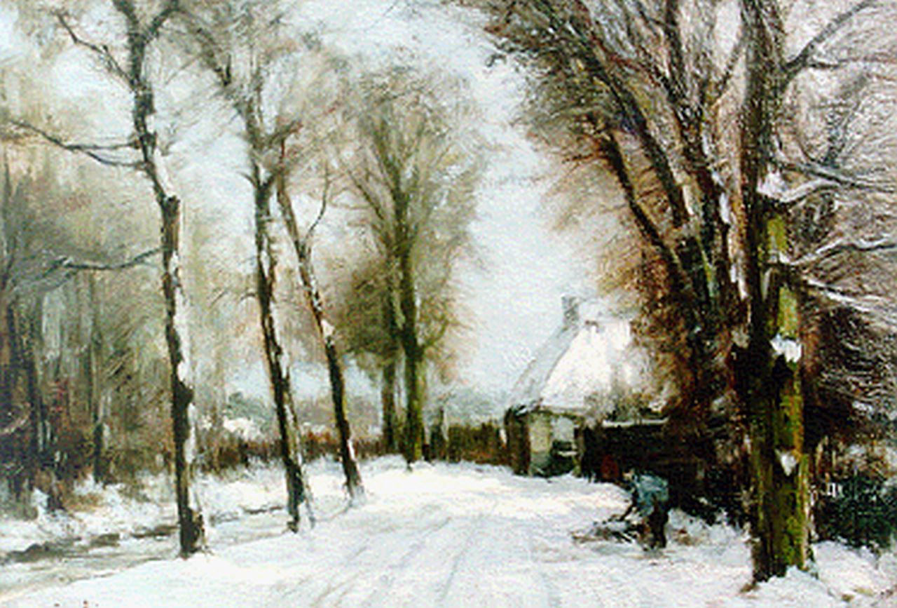 Apol L.F.H.  | Lodewijk Franciscus Hendrik 'Louis' Apol, A country lane in winter (Bezuidenhoutseweg Den Haag), oil on canvas 27.0 x 39.0 cm, signed l.l.