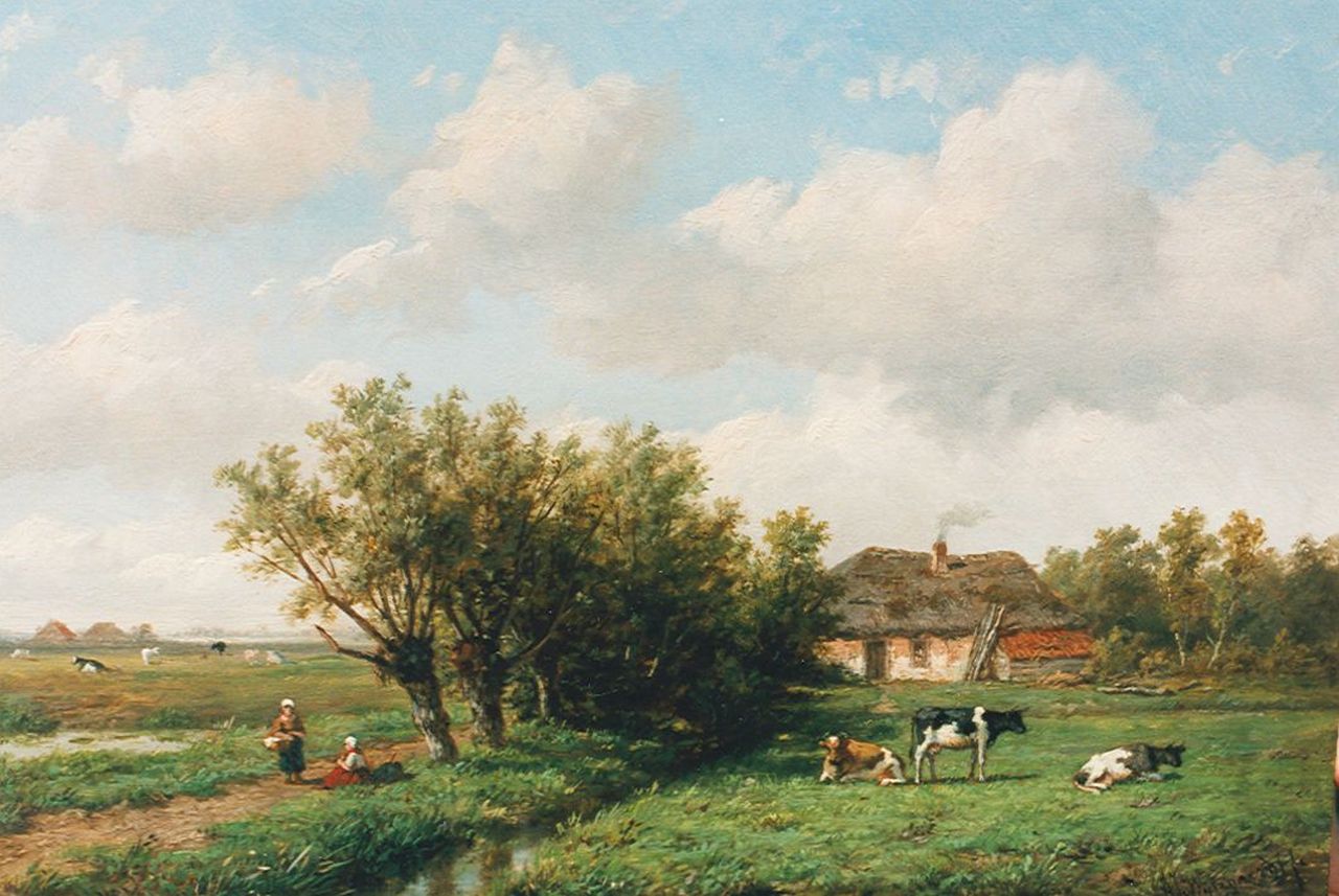 Wijngaerdt A.J. van | Anthonie Jacobus van Wijngaerdt, A polder landscape, oil on panel 23.0 x 36.5 cm, signed l.r.