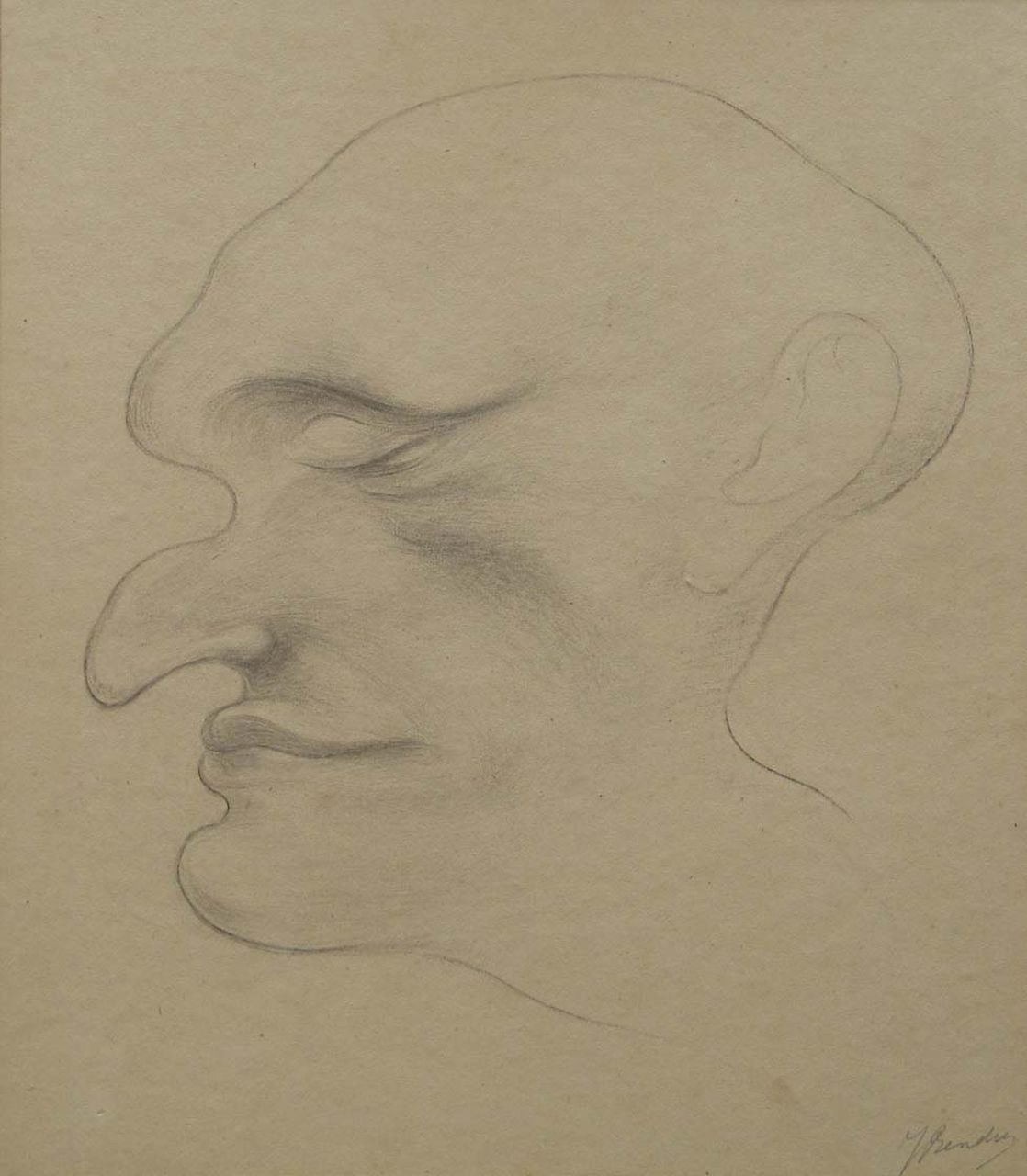 Bendien J.  | Jacob Bendien, A disdainful look, pencil on paper laid down on cardboard 38.5 x 32.8 cm, signed l.r.