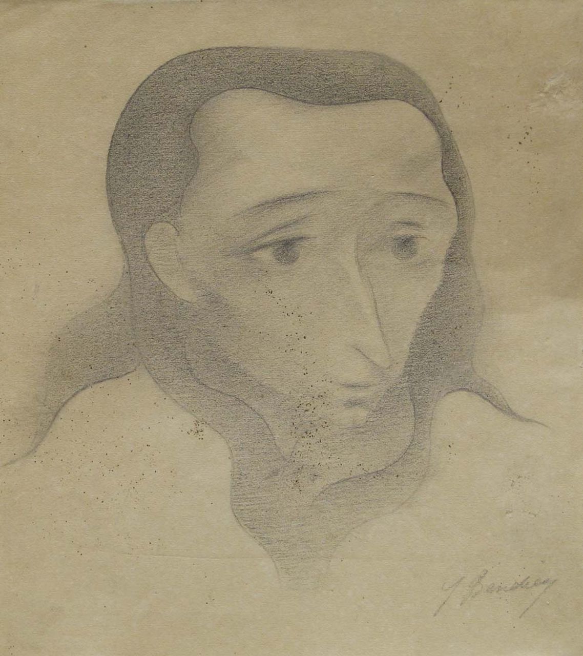 Bendien J.  | Jacob Bendien, Man's head, pencil on paper 22.7 x 20.3 cm, signed l.r.