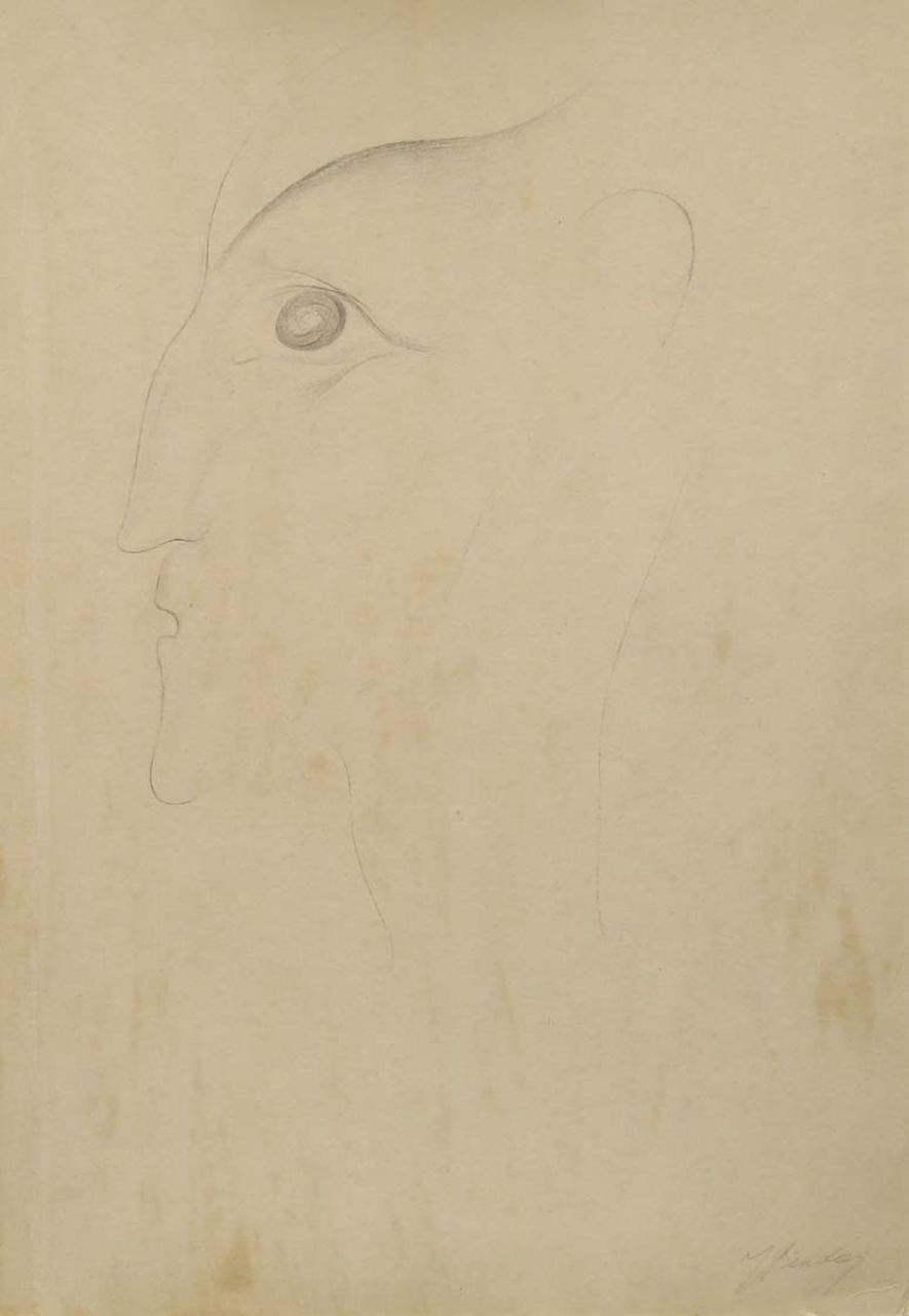 Bendien J.  | Jacob Bendien, In profile, pencil on paper laid down on cardboard 46.3 x 31.5 cm, signed l.r.