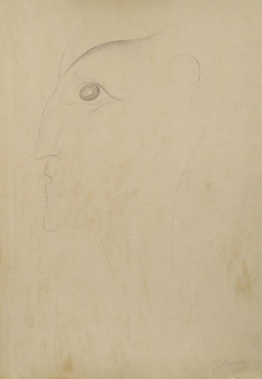 Bendien J.  | Jacob Bendien, In profile, pencil on paper laid down on cardboard 46.3 x 31.5 cm, signed l.r.