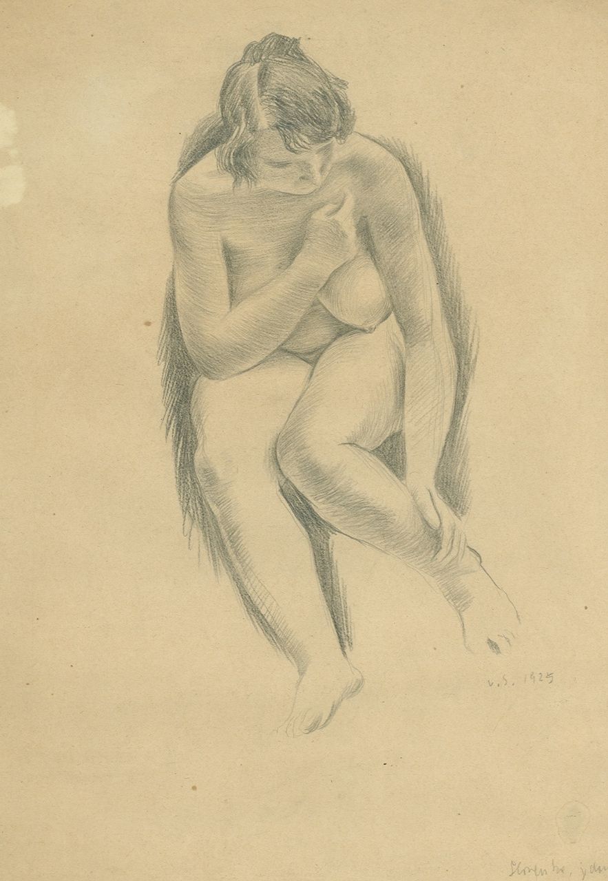Sychra V.  | Vladimir Sychra | Watercolours and drawings offered for sale | Female nude, drawing on paper 29.2 x 21.3 cm, signed l.r. with initials and dated 1925