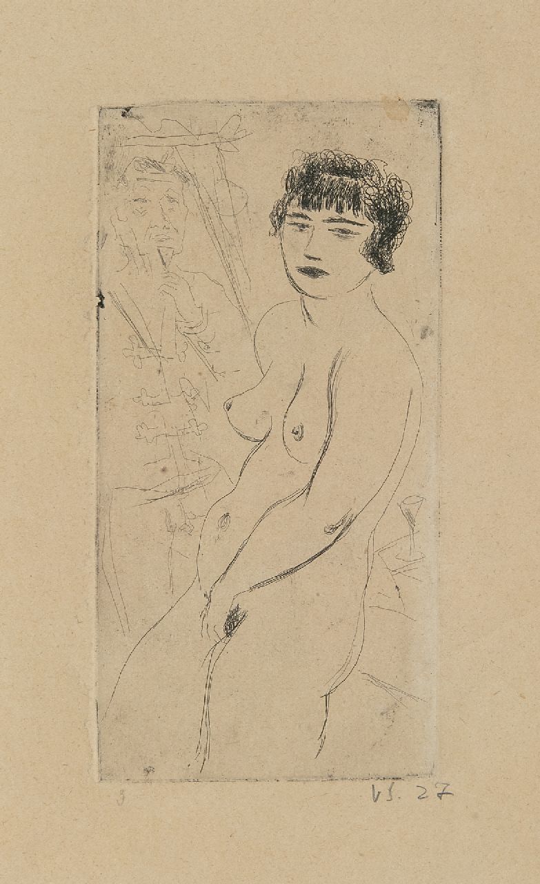 Sychra V.  | Vladimir Sychra | Prints and Multiples offered for sale | Female nude, etching on paper 14.7 x 7.3 cm, signed l.r. in pencil 'v.s.' and dated '27