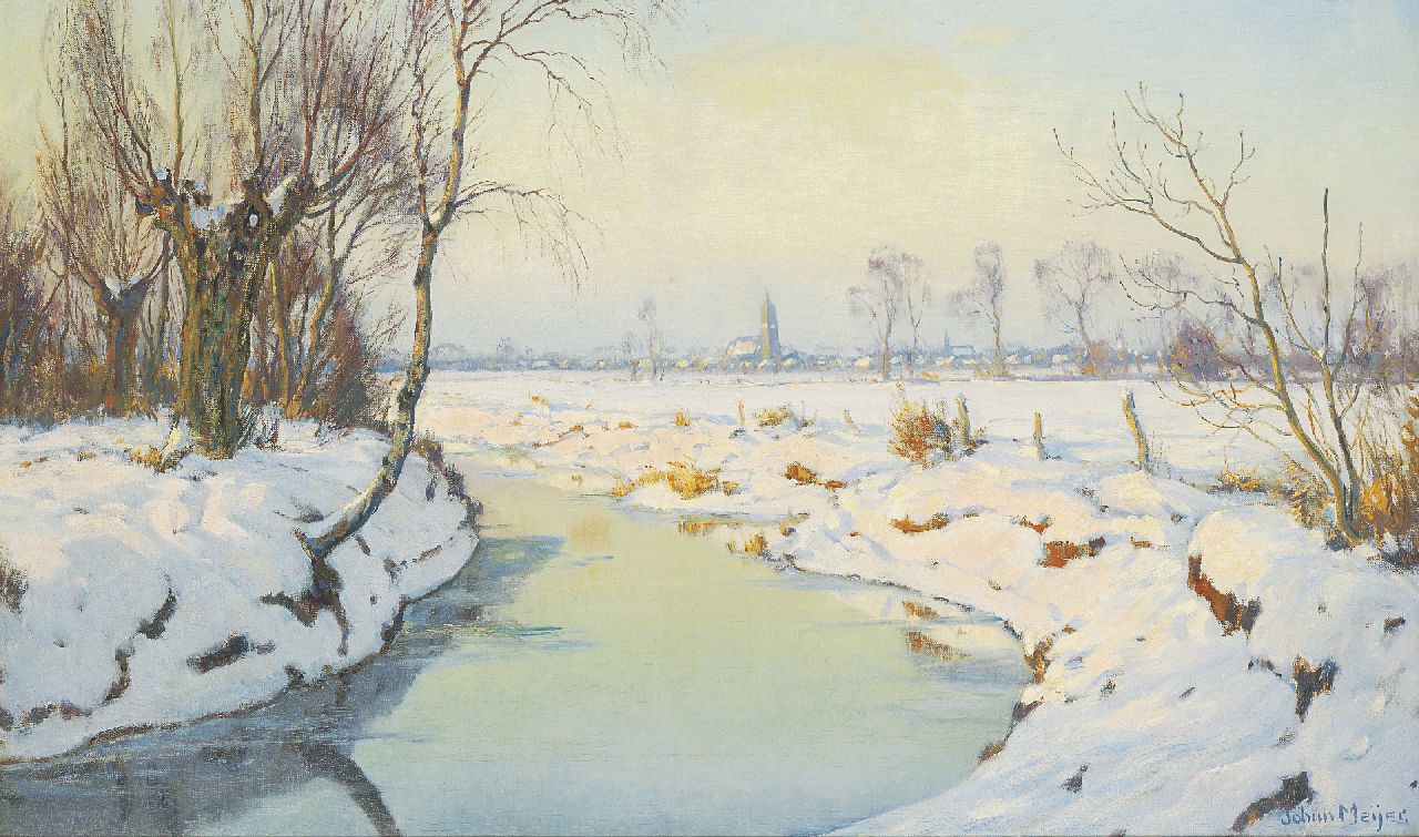 Meijer J.  | Johannes 'Johan' Meijer, A sunny winter's day, Blaricum, oil on canvas 61.4 x 101.1 cm, signed l.r.
