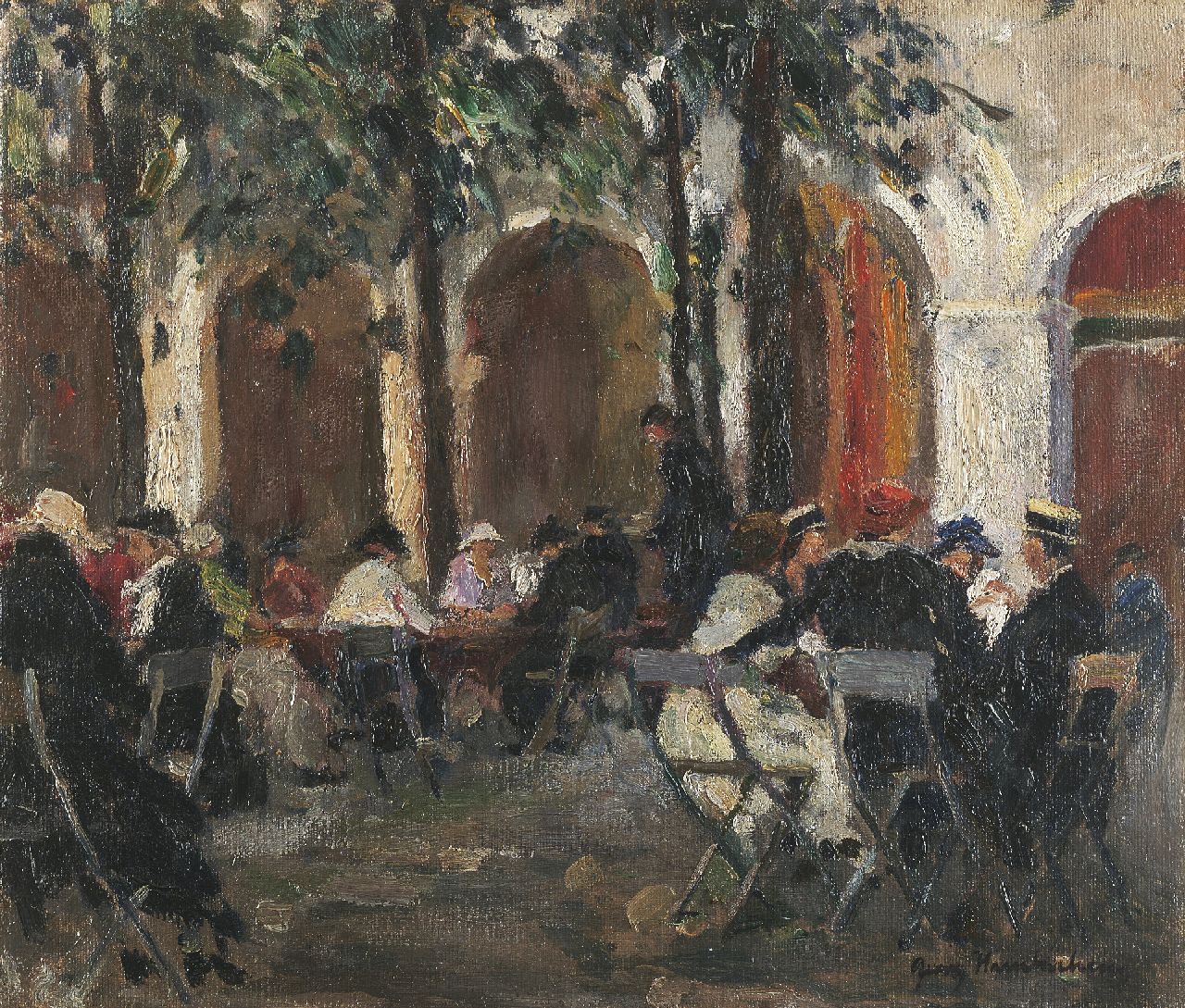 Hambüchen G.  | Georg Hambüchen, Courtyard in Munich, oil on canvas 41.2 x 48.2 cm, signed l.r.