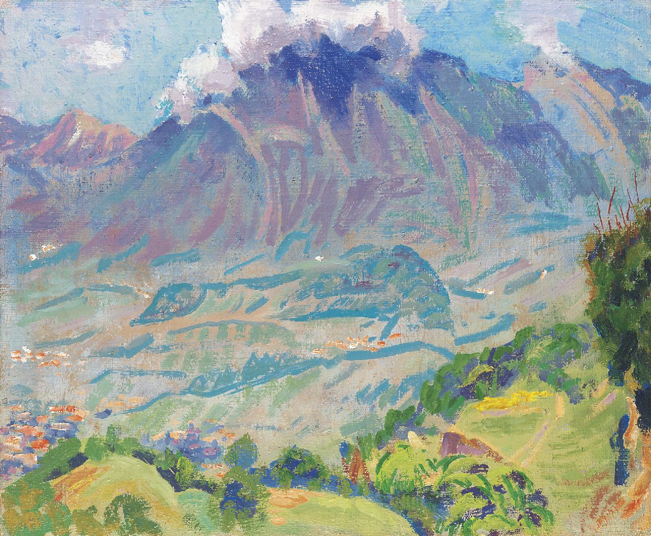 Altink J.  | Jan Altink, Mountain landscape in the Haut Savoie, oil on burlap 50.3 x 60.4 cm