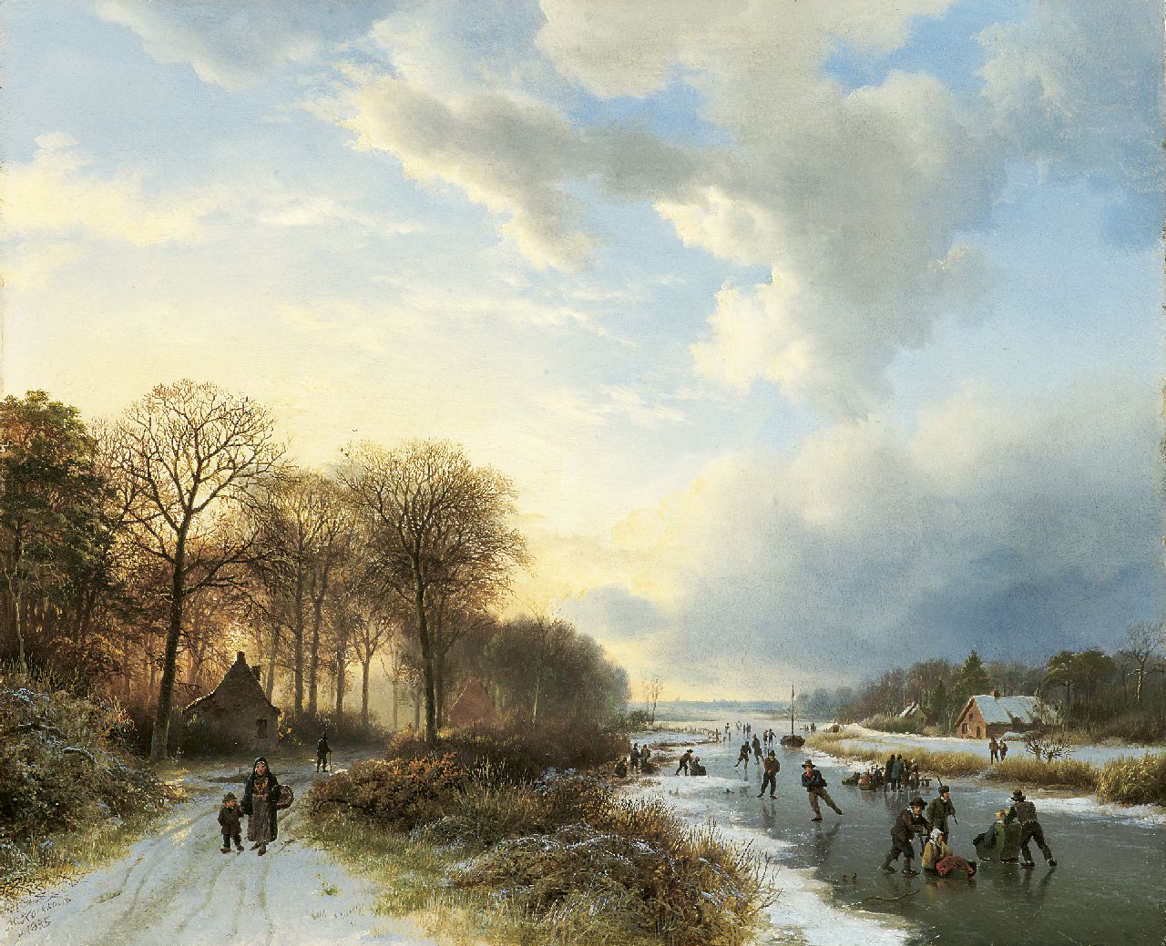 Koekkoek B.C.  | Barend Cornelis Koekkoek, Skaters at sunset, oil on panel 34.8 x 42.2 cm, signed l.l. and dated 1835