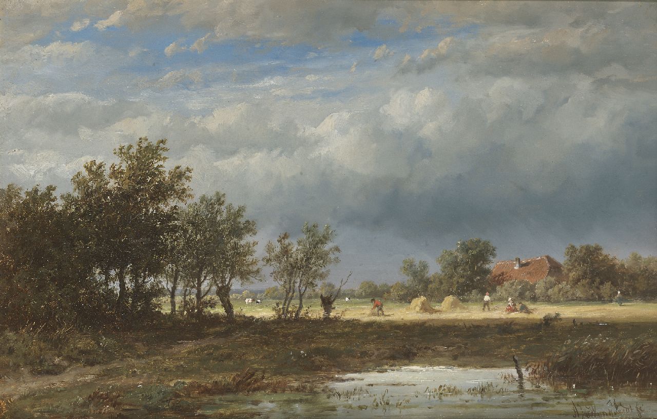 Wijngaerdt A.J. van | Anthonie Jacobus van Wijngaerdt, Harvest time, oil on panel 23.7 x 36.5 cm, signed l.r.