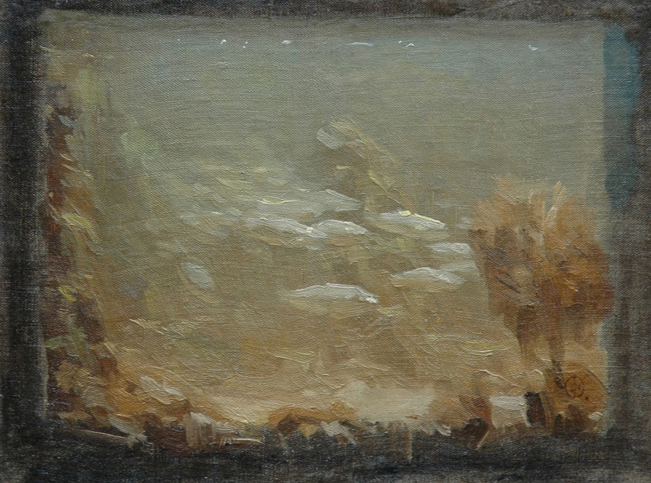 Dijsselhof G.W.  | Gerrit Willem Dijsselhof, Fish in an aquarium, oil on canvas laid down on panel 19.3 x 26.1 cm, signed l.r. with monogram