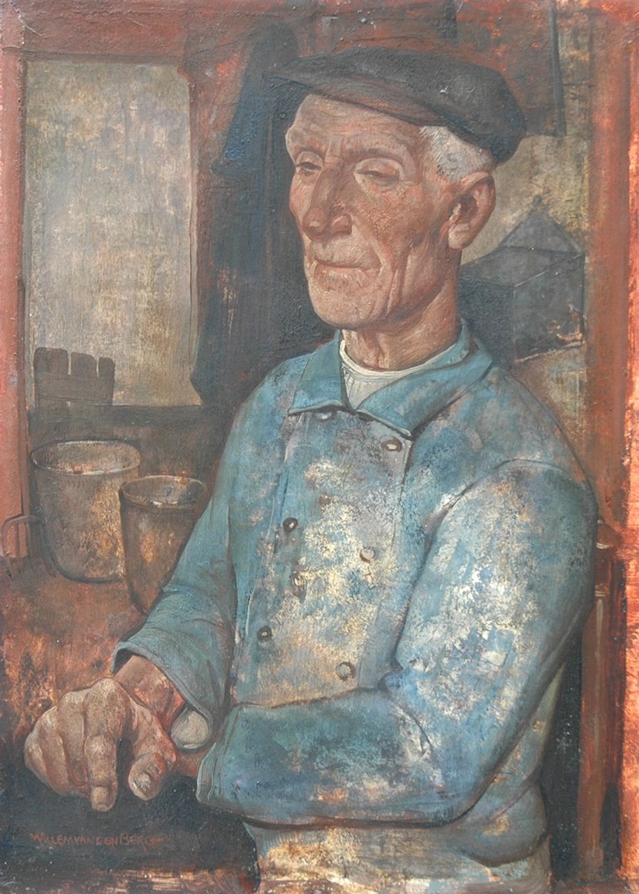 Berg W.H. van den | 'Willem' Hendrik van den Berg, Sitting farmer: when the work is done, oil on canvas laid down on board 27.4 x 19.9 cm, signed l.l.