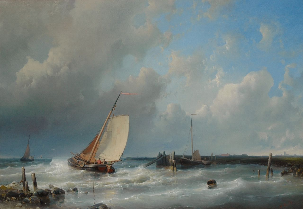 Hulk A.  | Abraham Hulk, Leaving the harbour, oil on canvas 43.5 x 61.7 cm, signed l.r.