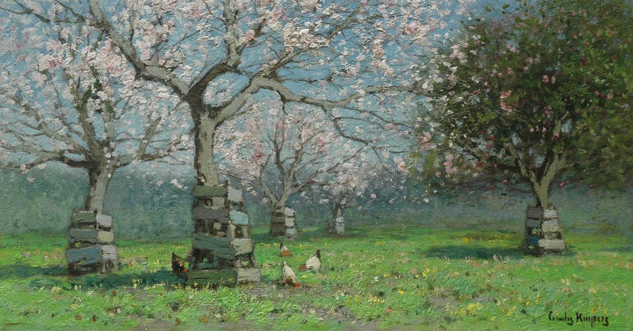 Kuijpers C.  | Cornelis Kuijpers, Blossoming trees, oil on canvas 26.5 x 49.5 cm, signed l.r.