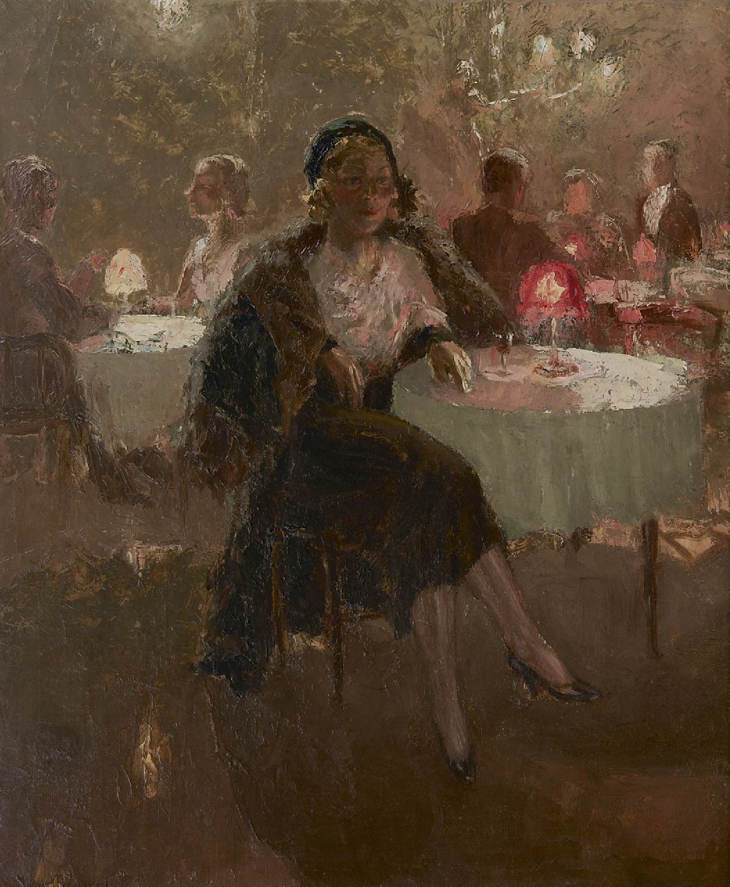 Meegeren H.A. van | Henricus Antonius 'Han' van Meegeren, The actress Clara Vischer-Blaaser in a tea room, oil on canvas 73.2 x 60.4 cm, signed l.l. and painted ca. 1927-1932