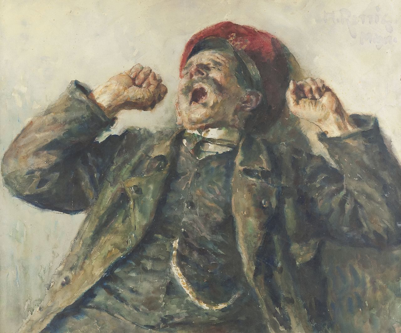Heinrich Rettig | Yawning man, watercolour on paper, 71.0 x 86.0 cm, signed u.r.