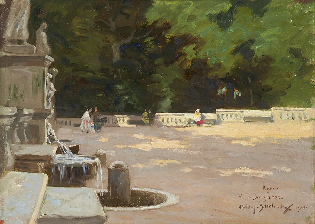 Steelink jr. W.  | Willem Steelink jr. | Paintings offered for sale | Villa Borghese, Rome, oil on canvas laid down on panel 28.2 x 37.2 cm, signed l.r. and dated 1911