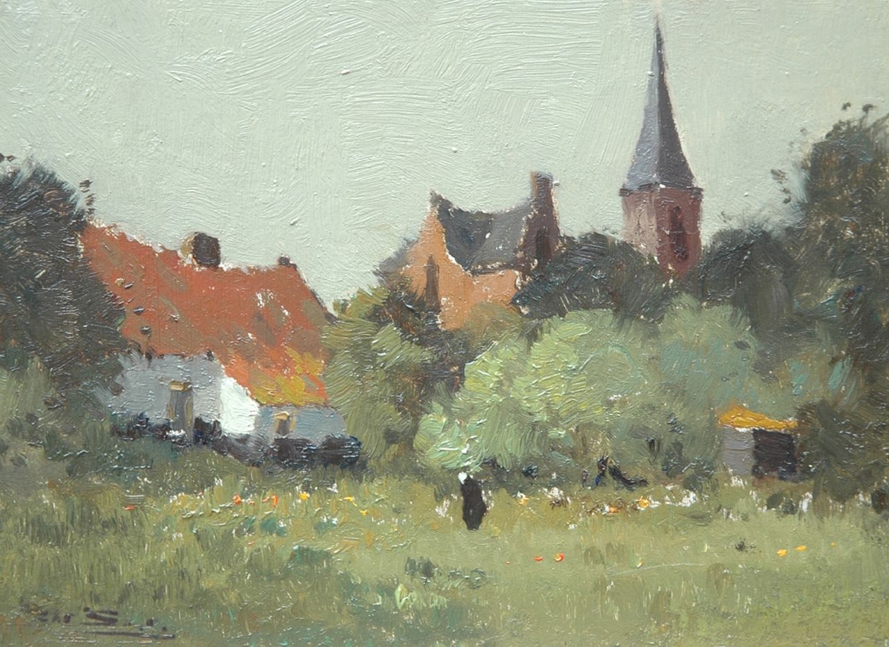 Soer C.  | Christiaan 'Chris' Soer, Farmyard in a village, oil on panel 13.0 x 17.9 cm, signed l.l.