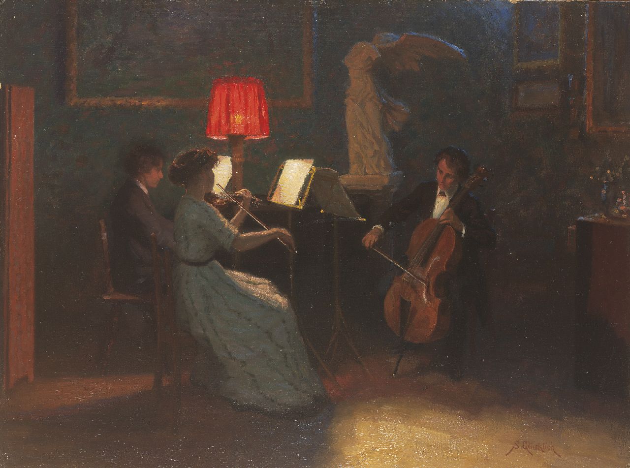 Glücklich S.  | Simon Glücklich, Three musicians, oil on board 46.0 x 63.3 cm, signed l.r.
