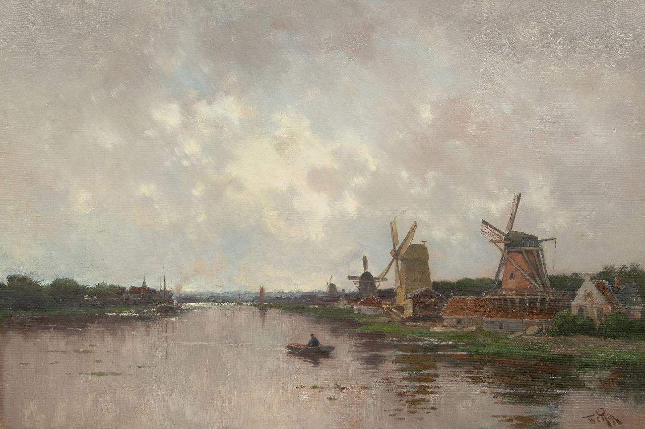 Rip W.C.  | 'Willem' Cornelis Rip, Windmills along the Zaan river, oil on canvas 62.8 x 90.6 cm, signed l.r.