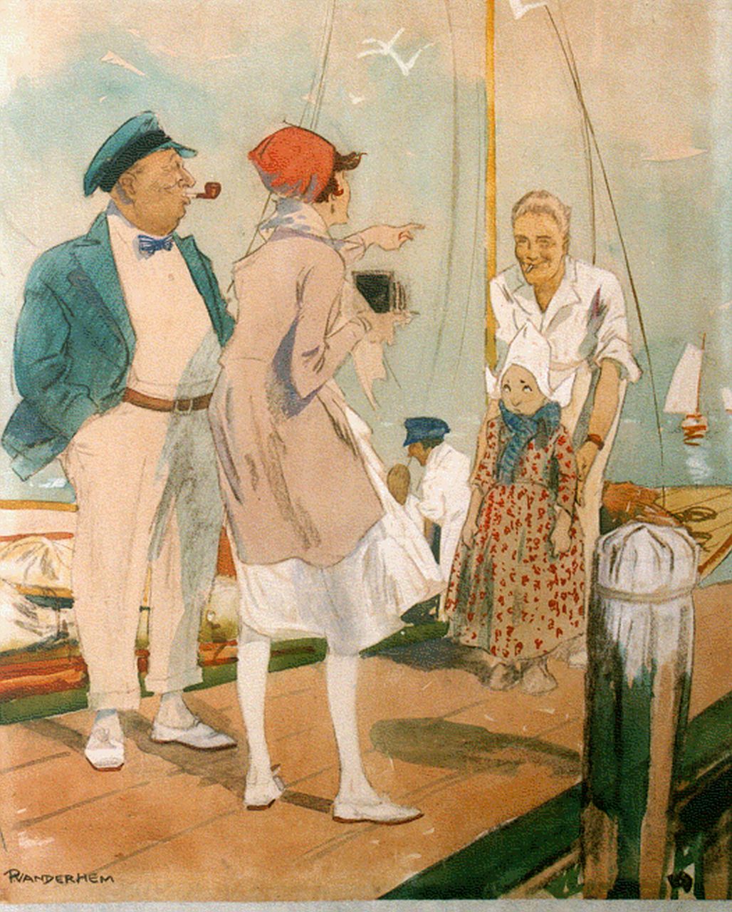 Hem P. van der | Pieter 'Piet' van der Hem, Taking a picture, Volendam, watercolour on paper 51.0 x 41.0 cm, signed l.l.