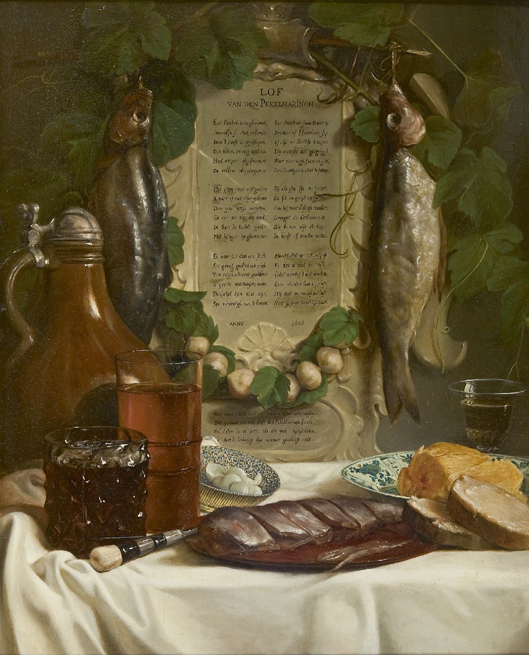 Brehmer E.  | Emil Brehmer, The 'Lof van de pekelharing': Ode to the pekelharing, oil on panel 55.5 x 45.0 cm