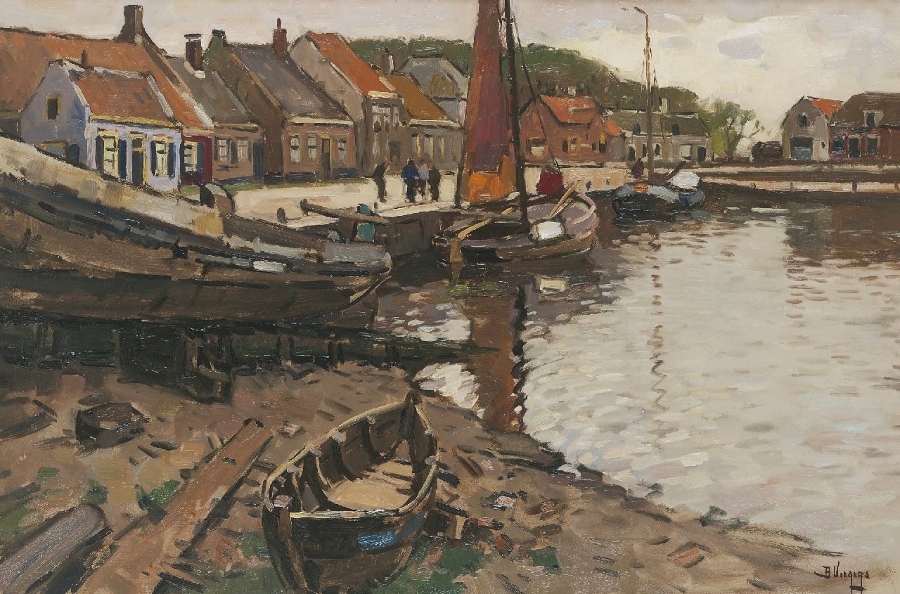 Viegers B.P.  | Bernardus Petrus 'Ben' Viegers, Fishing boats in the harbour of Elburg, oil on canvas 60.2 x 90.5 cm, signed l.r.