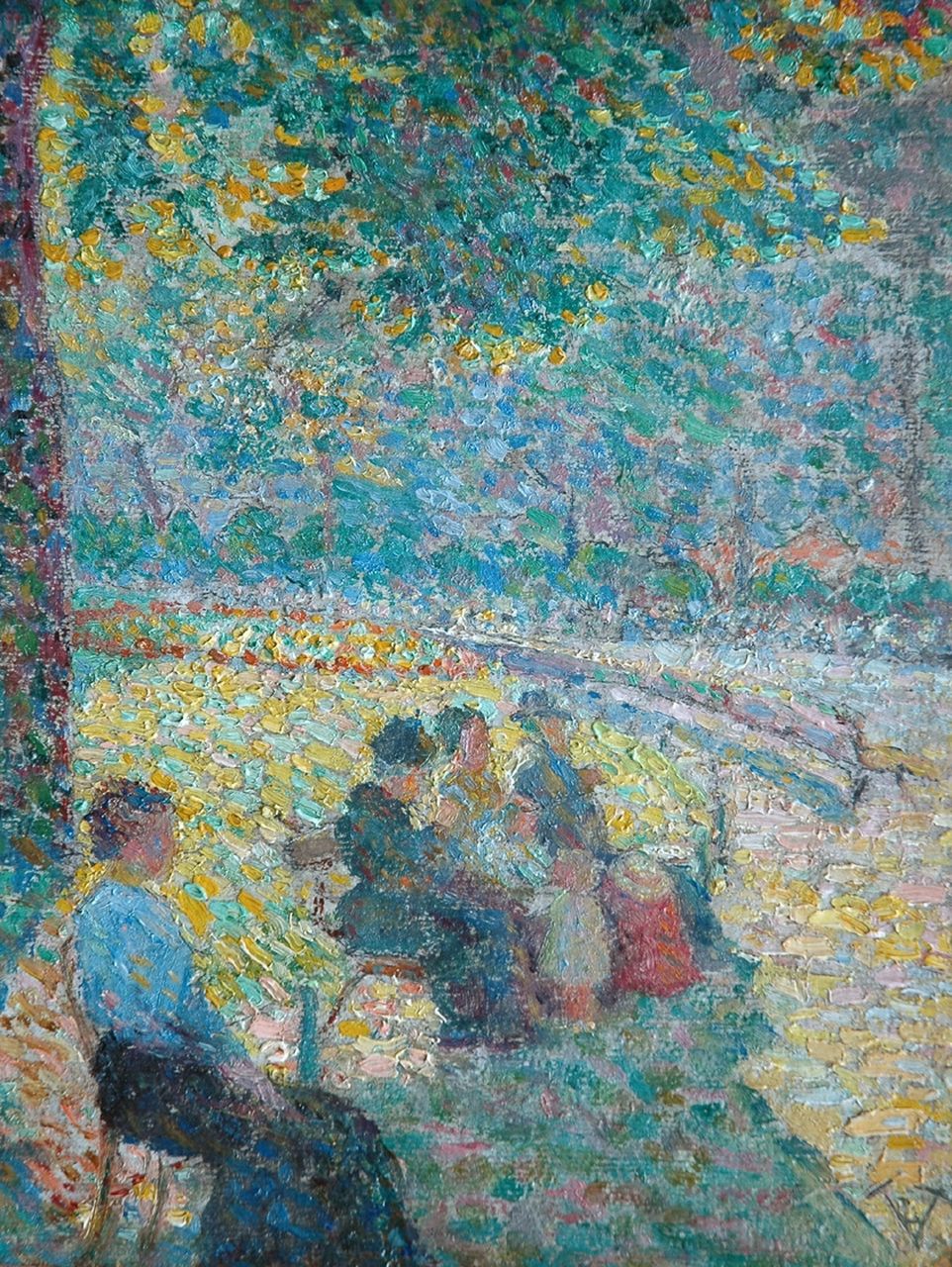 Vallée L.  | Ludovic Vallée, In the park, oil on cardboard laid down on panel 24.0 x 18.4 cm, signed l.r. monogram and dated ca. 1895-1900