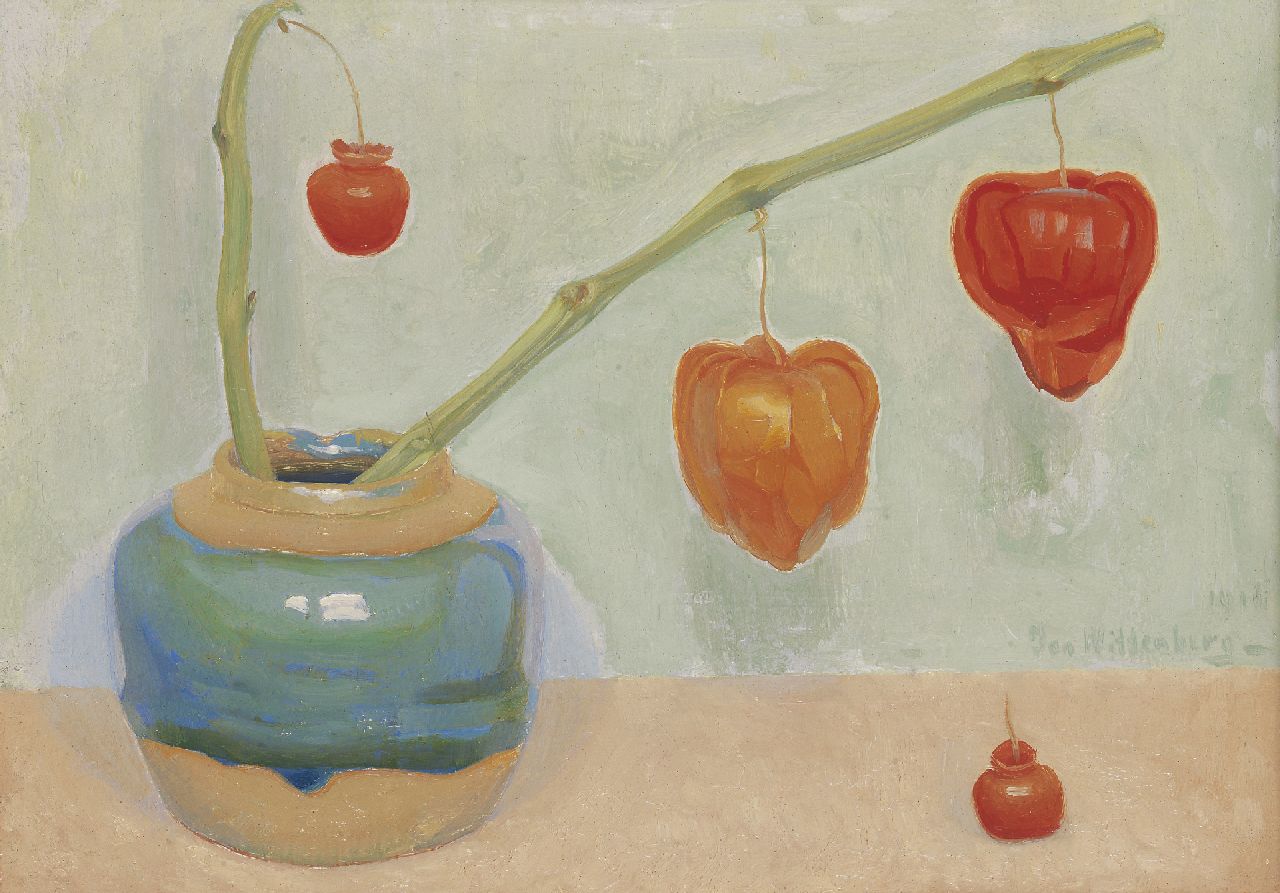 Wittenberg J.H.W.  | 'Jan' Hendrik Willem Wittenberg, Still life with Chinese lantern, oil on paper laid down on panel 19.2 x 26.0 cm, signed l.r. and dated 1916