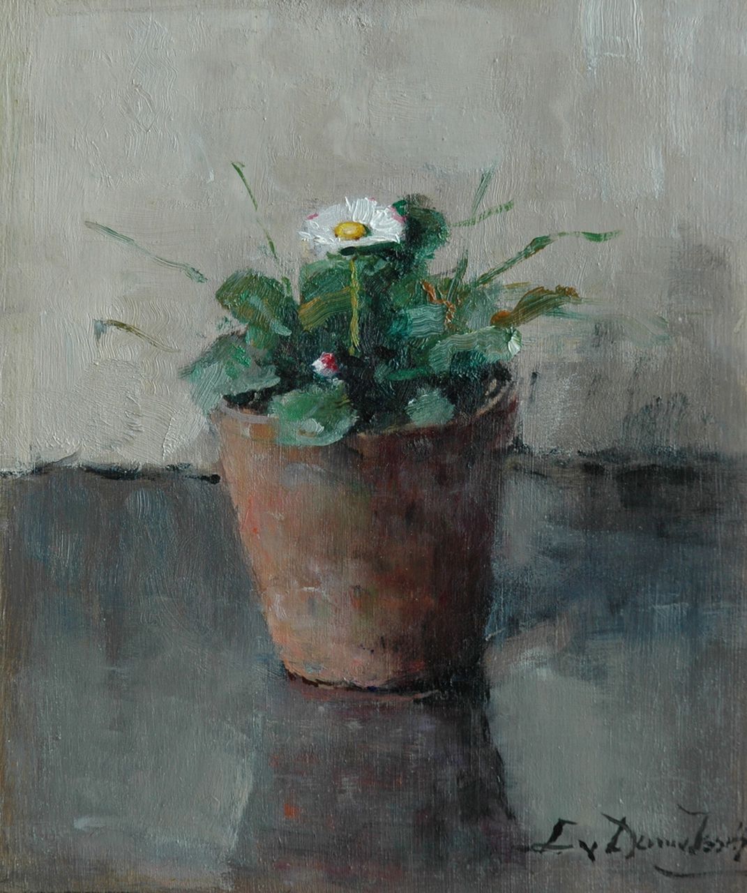 Dam van Isselt L. van | Lucie van Dam van Isselt, Still life with daisy, oil on panel 23.3 x 19.9 cm, signed l.r.