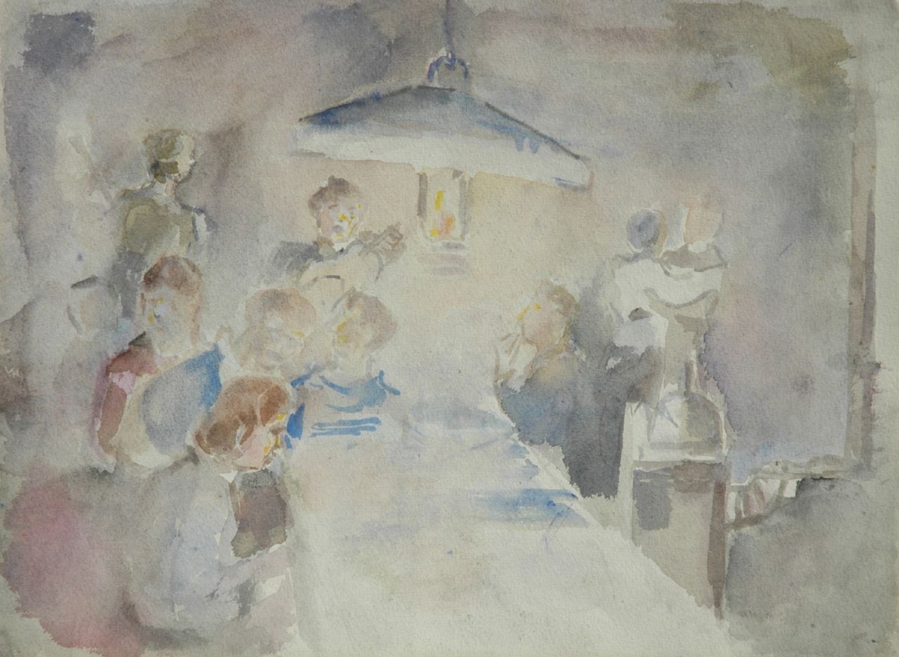 Neuburger E.  | Eliazer 'Elie' Neuburger, A party, pen and watercolour on paper 27.5 x 37.0 cm