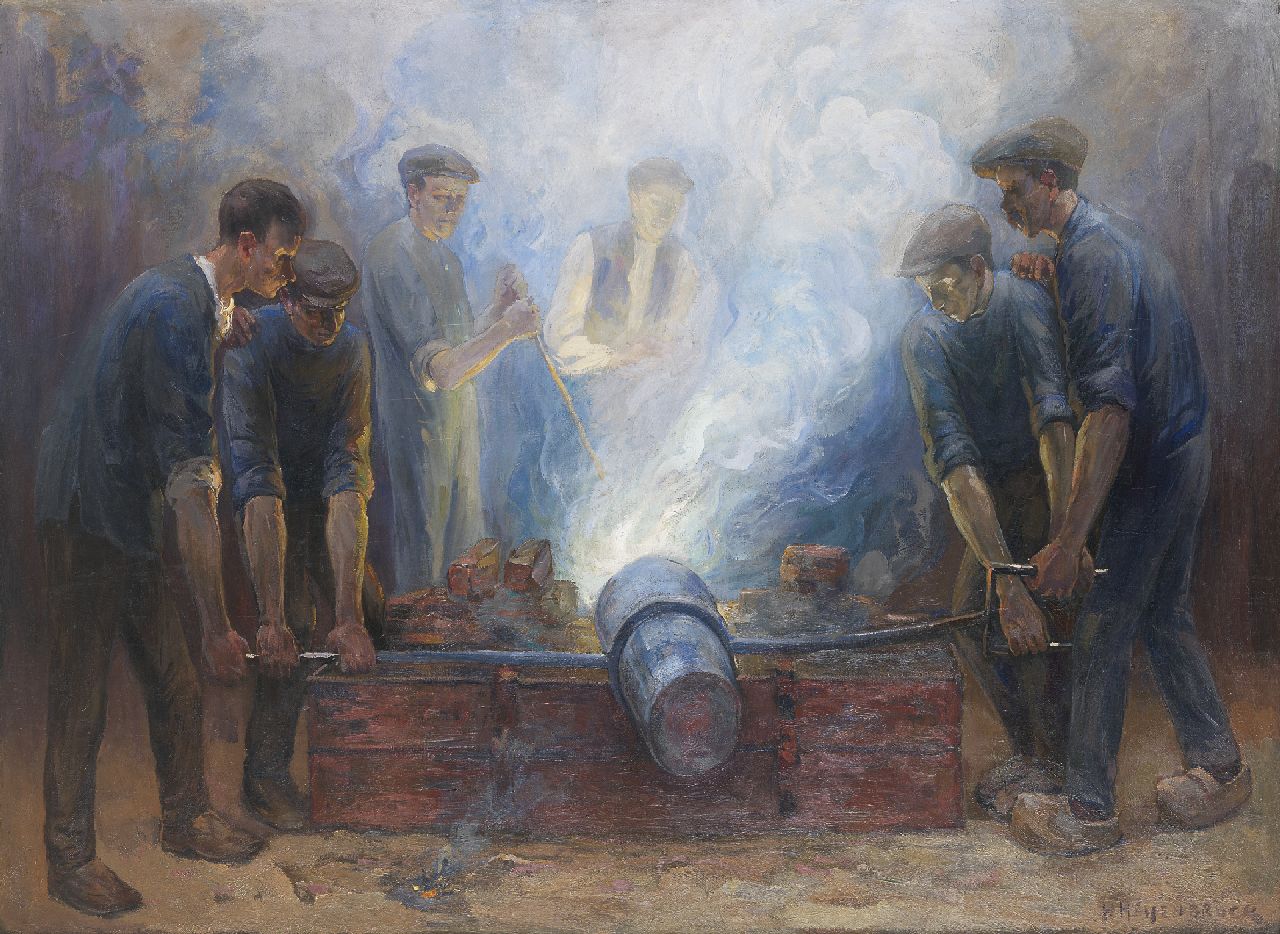 Heijenbrock J.C.H.  | Johan Coenraad Hermann 'Herman' Heijenbrock, The brass founders, oil on canvas 94.3 x 128.3 cm, signed l.r.