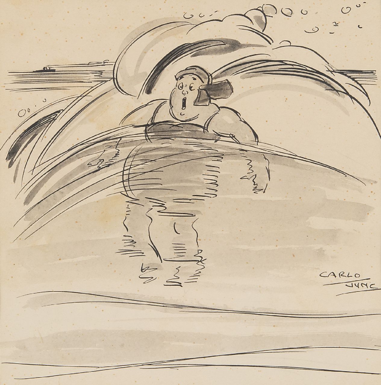 Jung C.H.  | Carel Hendrik 'Carlo' Jung | Watercolours and drawings offered for sale | The unexpected wave, Indian ink on paper 20.0 x 19.0 cm, signed l.r.