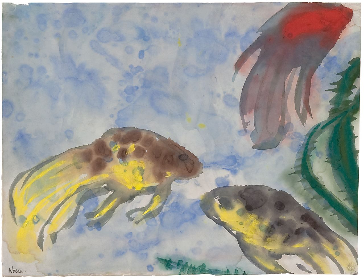 Nolde (Hans Emil Hansen) H.E.  | Hans 'Emil' Nolde (Hans Emil Hansen) | Watercolours and drawings offered for sale | Veiltails (Aquarium), watercolour on Japanese paper 35.8 x 47.0 cm, signed l.l. and executed in 'Berlin' 1923-1924