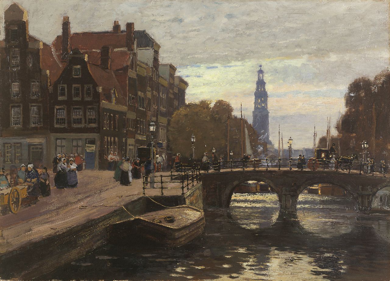 Hermanns H.  | Heinrich Hermanns, A View of the Prinsengracht, Amsterdam, oil on canvas 44.6 x 61.7 cm, signed l.l.