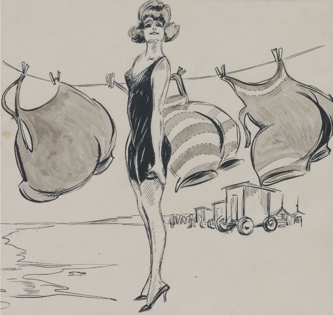 Jung C.H.  | Carel Hendrik 'Carlo' Jung, Cheeky young woman, Indian ink on paper 25.0 x 23.0 cm
