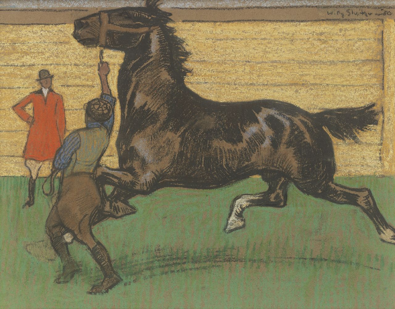 Sluiter J.W.  | Jan Willem 'Willy' Sluiter, The horse trainer, pastel on paper 30.5 x 39.5 cm, signed u.r.