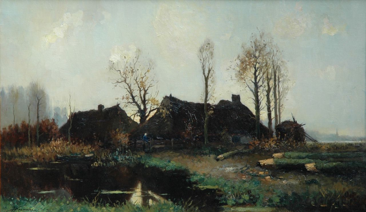 Kaemmerer J.H.  | Johan Hendrik Kaemmerer, Farm in a poulder landscape, oil on canvas 60.5 x 101.0 cm, signed l.l.