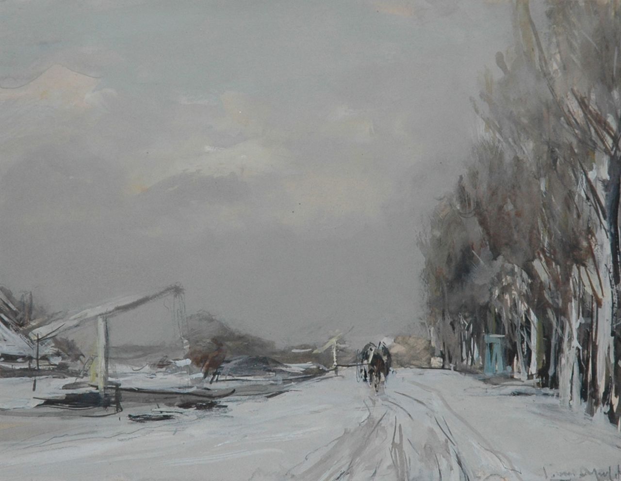 Apol L.F.H.  | Lodewijk Franciscus Hendrik 'Louis' Apol, Snowy landscape, gouache on paper 16.8 x 21.5 cm, signed l.r.