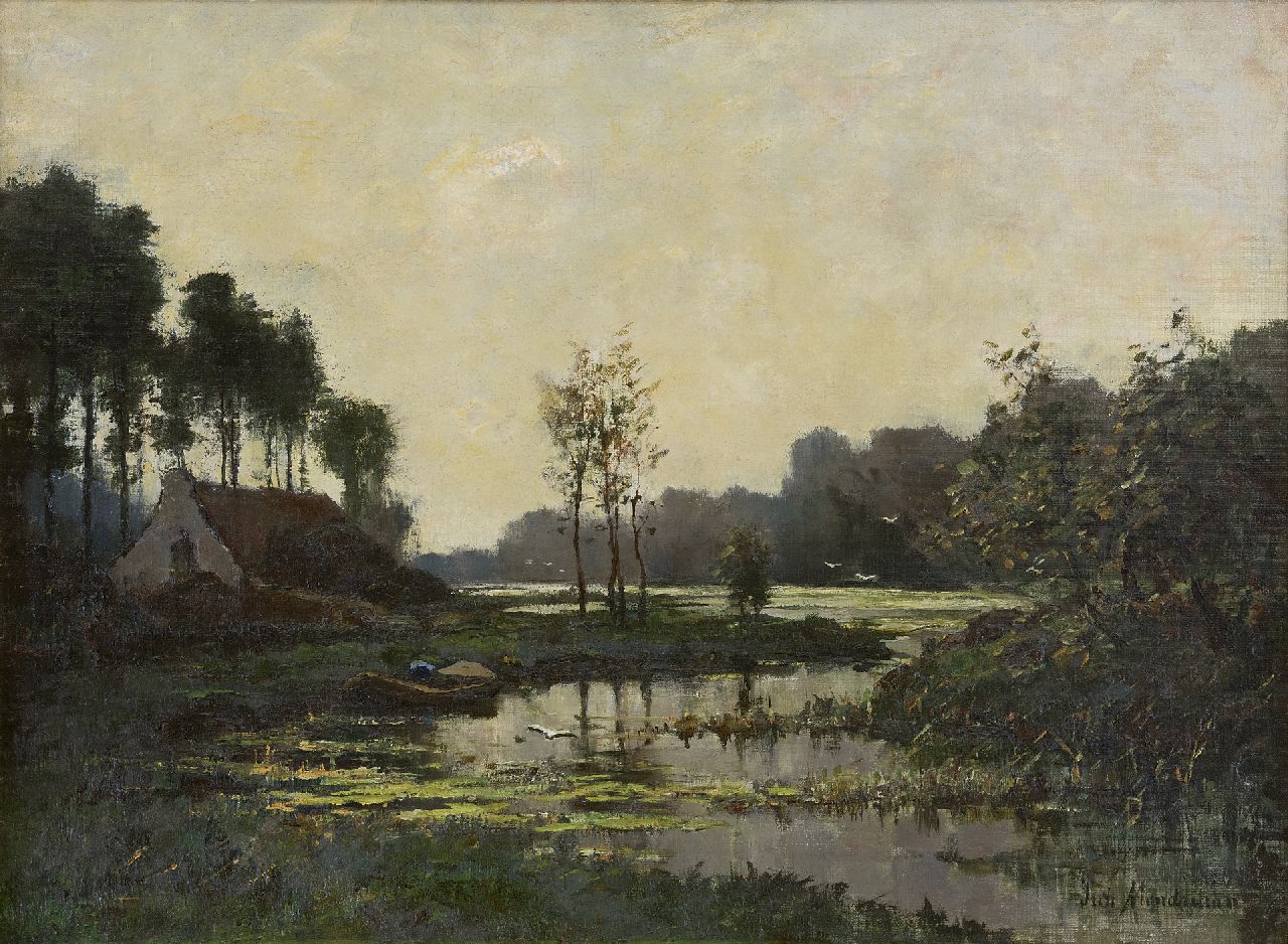 Mondriaan F.H.  | Frédéric Hendrik 'Frits' Mondriaan, Farmhouse along a stream, oil on canvas laid down on board 47.6 x 63.5 cm, signed l.r.