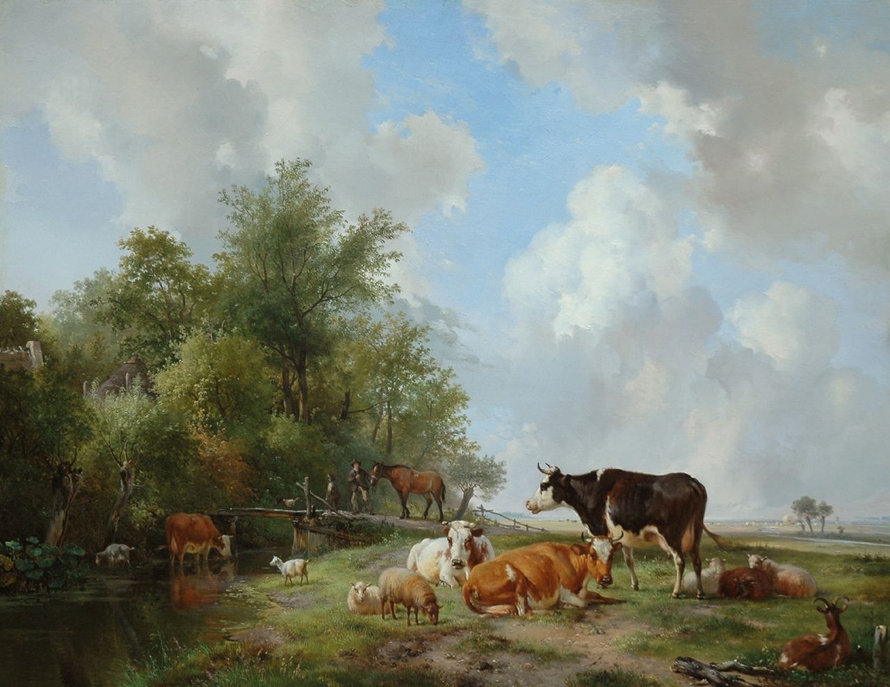 Sande Bakhuyzen H. van de | Hendrikus van de Sande Bakhuyzen, Cattle on the edge of a forest in an extensive sunlit landscape, oil on panel 59.9 x 77.8 cm, signed l.r. and dated 1838