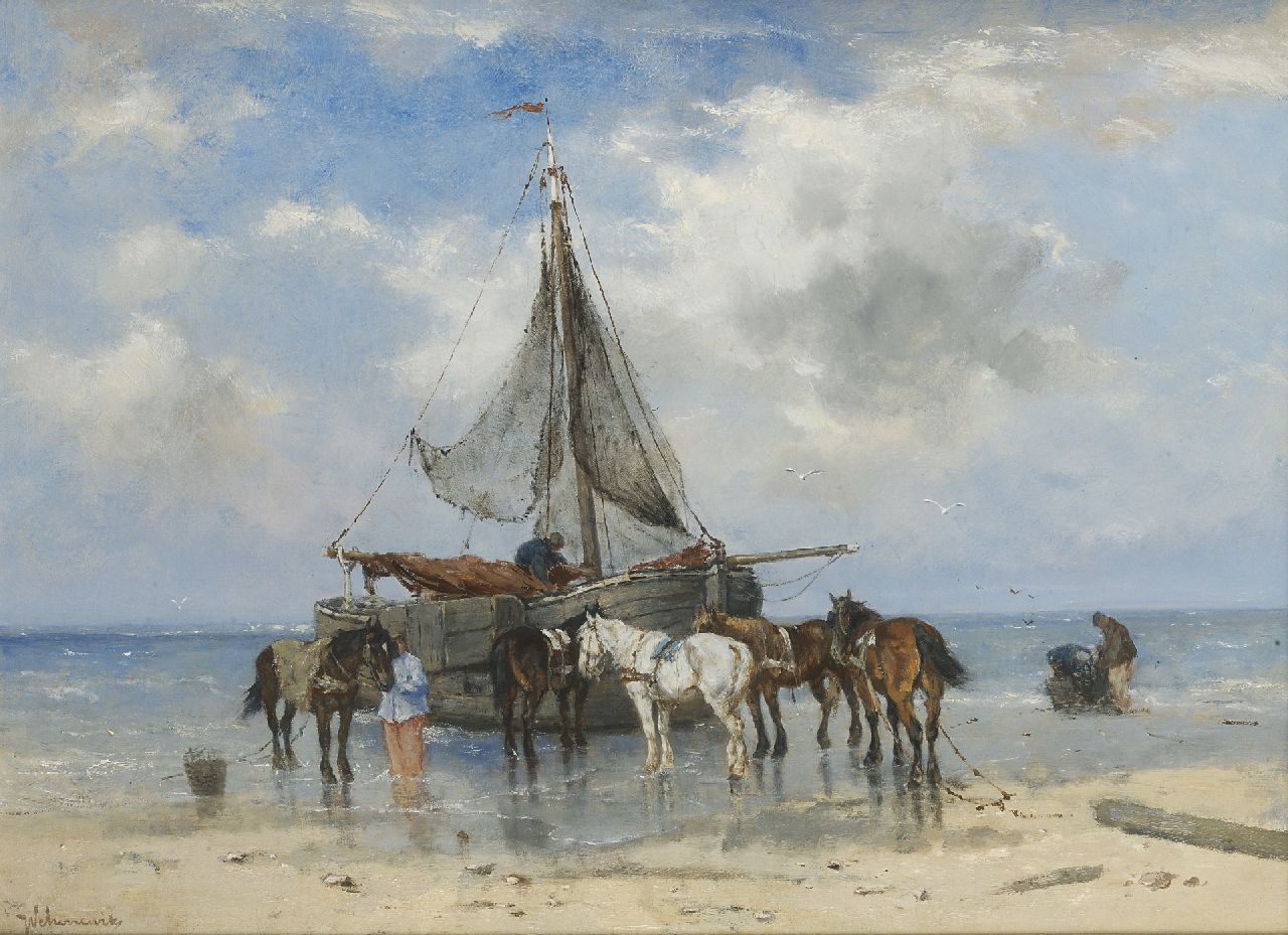 Scherrewitz J.F.C.  | Johan Frederik Cornelis Scherrewitz, At low tide, oil on canvas 45.0 x 60.2 cm, signed l.l.