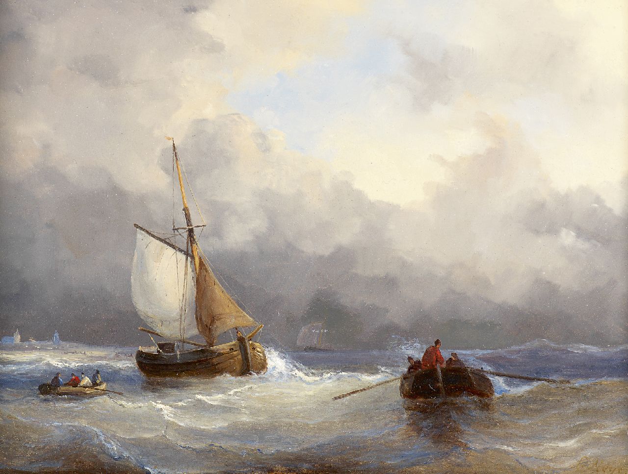 Meijer J.H.L.  | Johan Hendrik 'Louis' Meijer | Paintings offered for sale | Fishing boats at sea, oil on panel 22.8 x 31.0 cm, signed l.r.