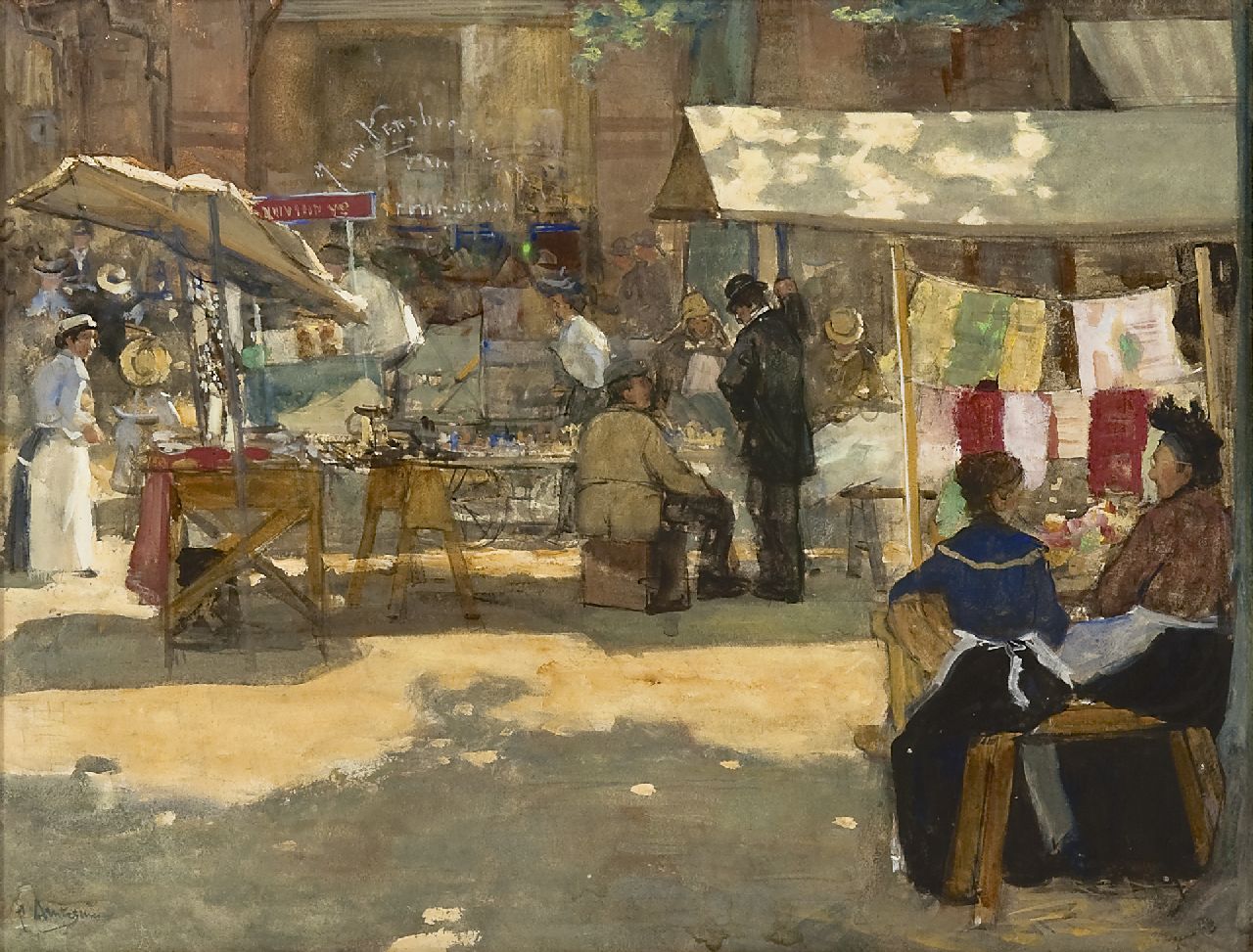 Arntzenius P.F.N.J.  | Pieter Florentius Nicolaas Jacobus 'Floris' Arntzenius, A sunny market scene, The Hague, watercolour on paper 36.2 x 46.9 cm, signed l.l. and painted ca. 1905