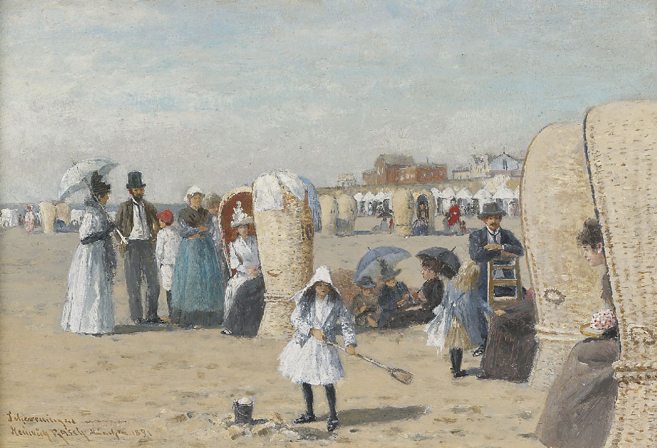 Heinrich Rasch | The beach of Scheveningen, oil on painter's board, 19.0 x 27.3 cm, signed l.l. and dated 1891