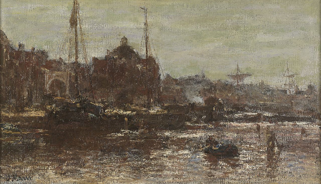 Maris J.H.  | Jacobus Hendricus 'Jacob' Maris, A view of Amsterdam, with the Koepelkerk, oil on canvas 22.3 x 37.8 cm, signed l.l.
