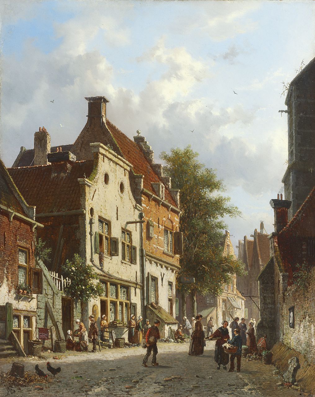 Eversen A.  | Adrianus Eversen, Busy Dutch street scene, oil on panel 38.6 x 30.8 cm, signed l.l. with monogram