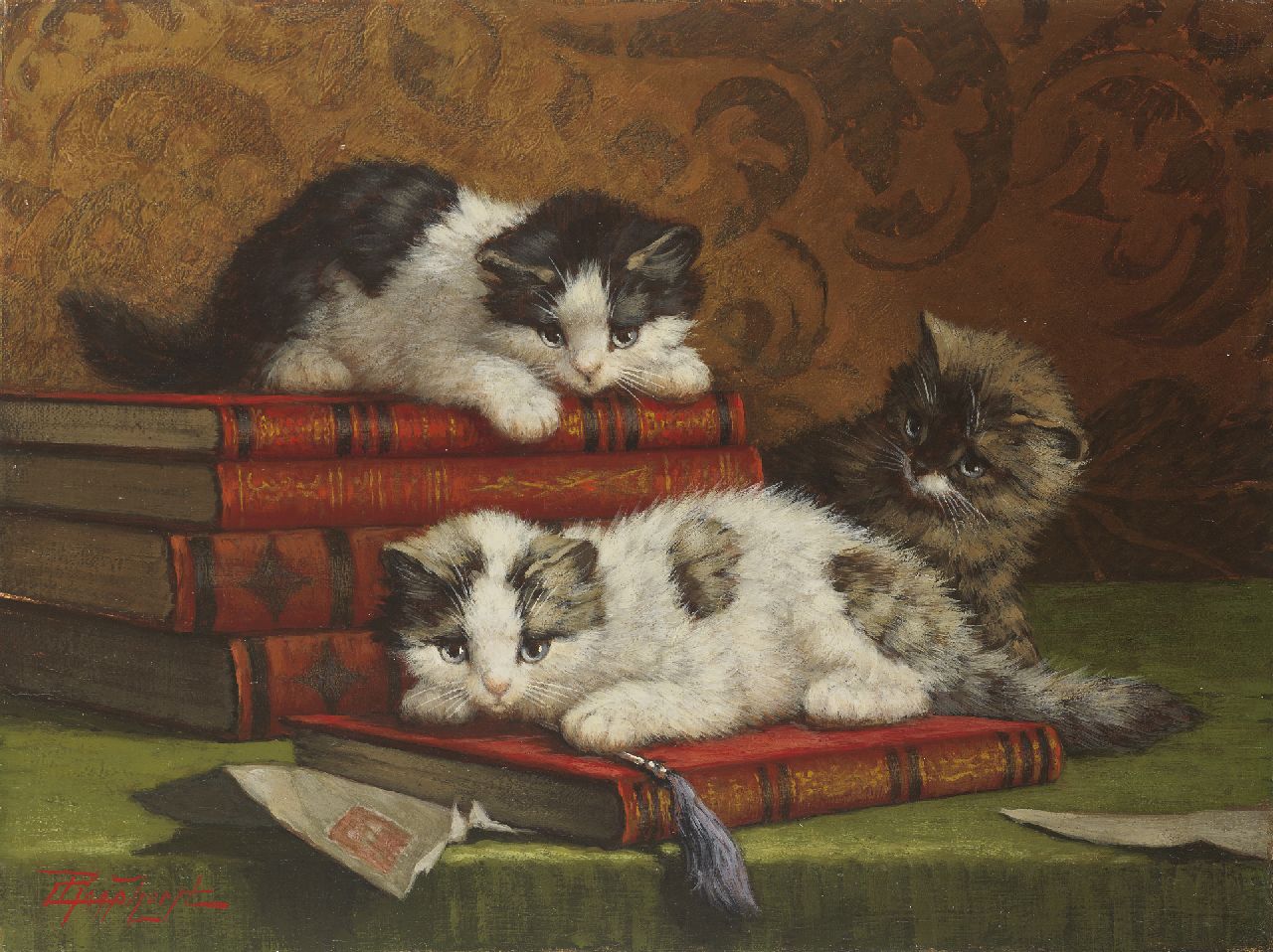 Raaphorst C.  | Cornelis Raaphorst, Three playful kittens, oil on canvas 30.3 x 40.5 cm, signed l.l.