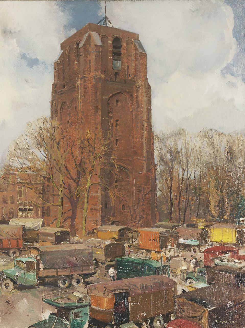 Hem P. van der | Pieter 'Piet' van der Hem, The Oldehove church in Leeuwarden, oil on canvas 90.4 x 70.4 cm, signed l.r. and painted in 1935