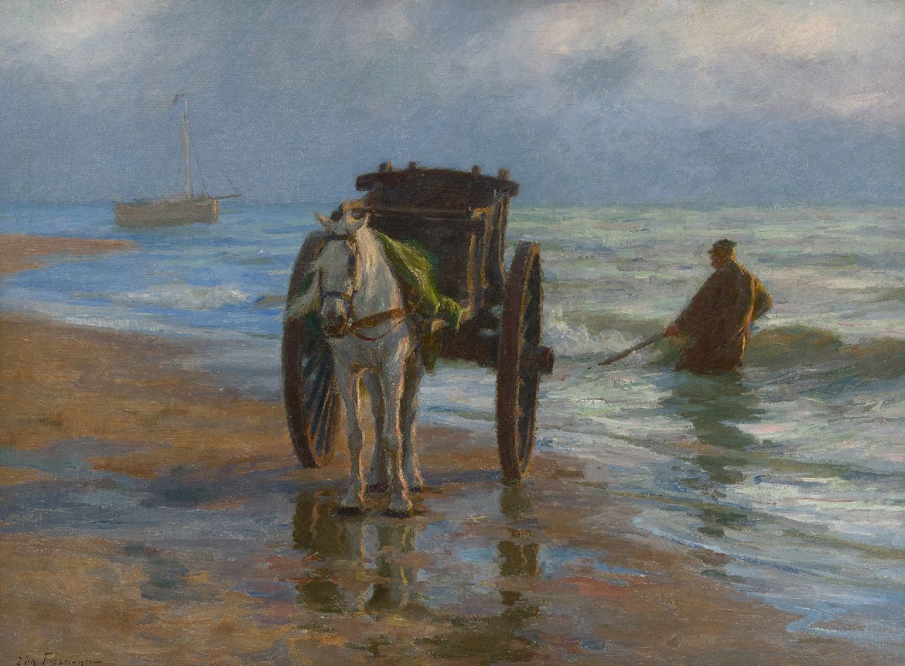 Edgard Farasijn | Shellfishing along the North Sea coast, oil on canvas, 88.2 x 120.7 cm, signed l.l.